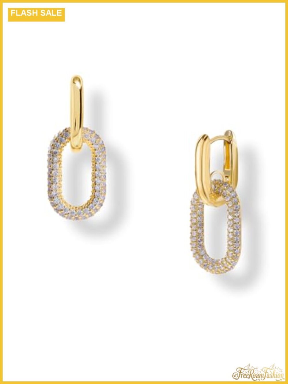14K Gold Plated Paperclip Chain Dangle Earrings with Cubic Zirconia